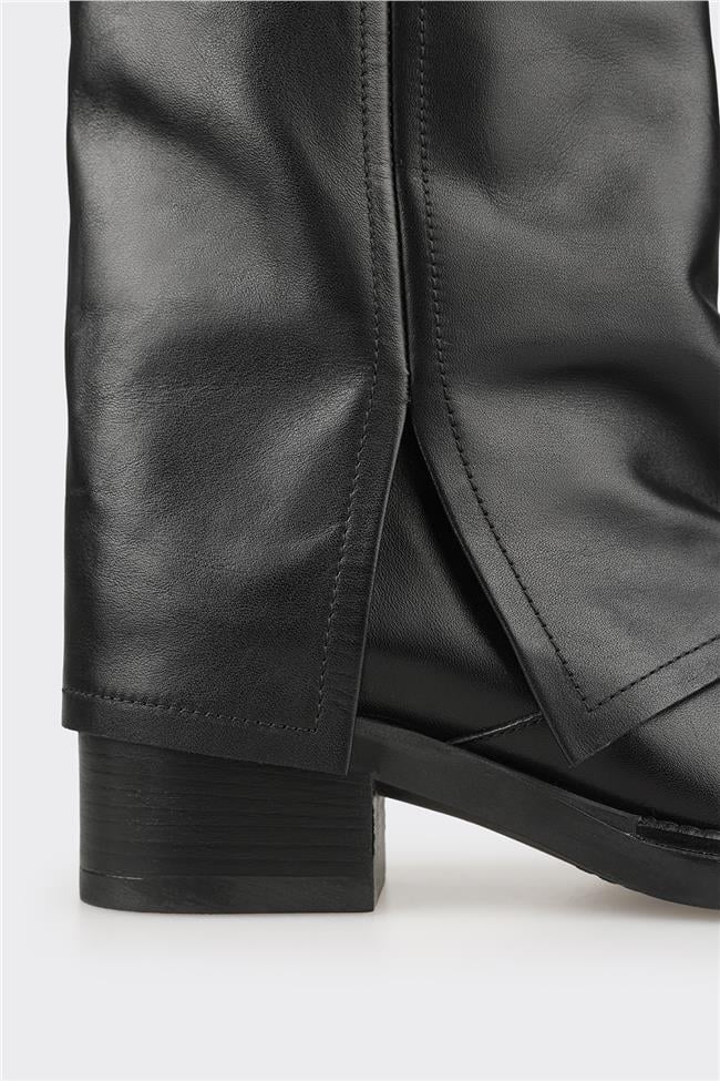 Siyah Deri Kadın Western Çizme