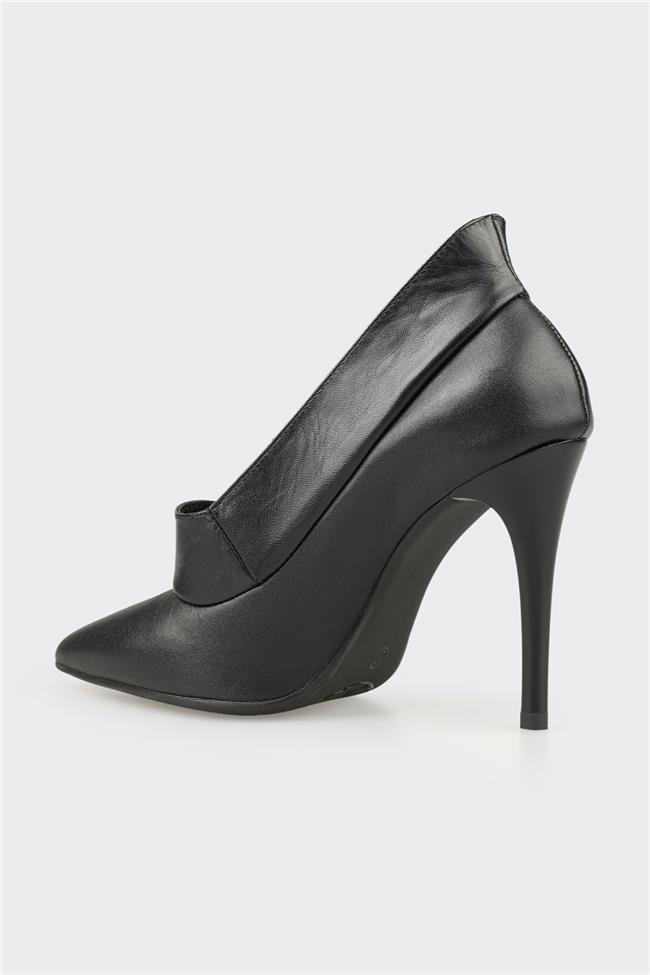 Siyah Deri Kadın Yüksek Topuk Ayakkabı