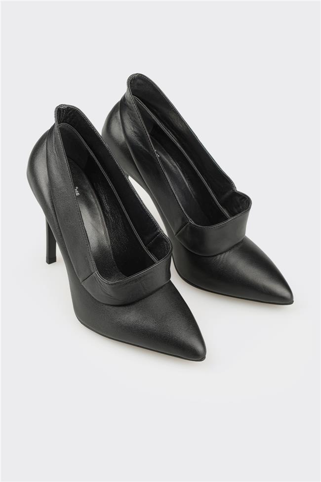 Siyah Deri Kadın Yüksek Topuk Ayakkabı