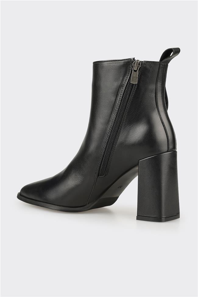 Siyah Deri Kadın Yüksek Topuk Bot