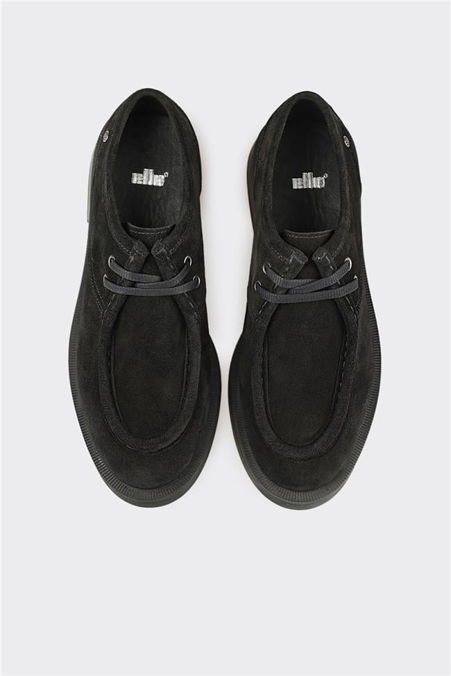 Siyah Deri Kadın Günlük Bağcıklı Ayakkabı