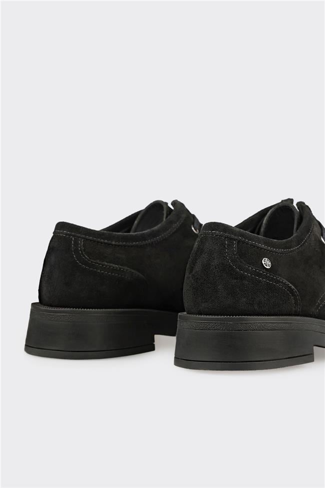 Siyah Deri Kadın Günlük Bağcıklı Ayakkabı