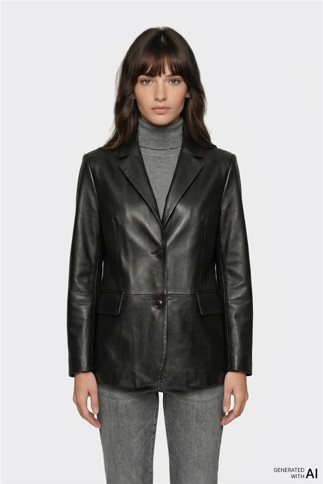 Siyah Kadın Deri Ceket