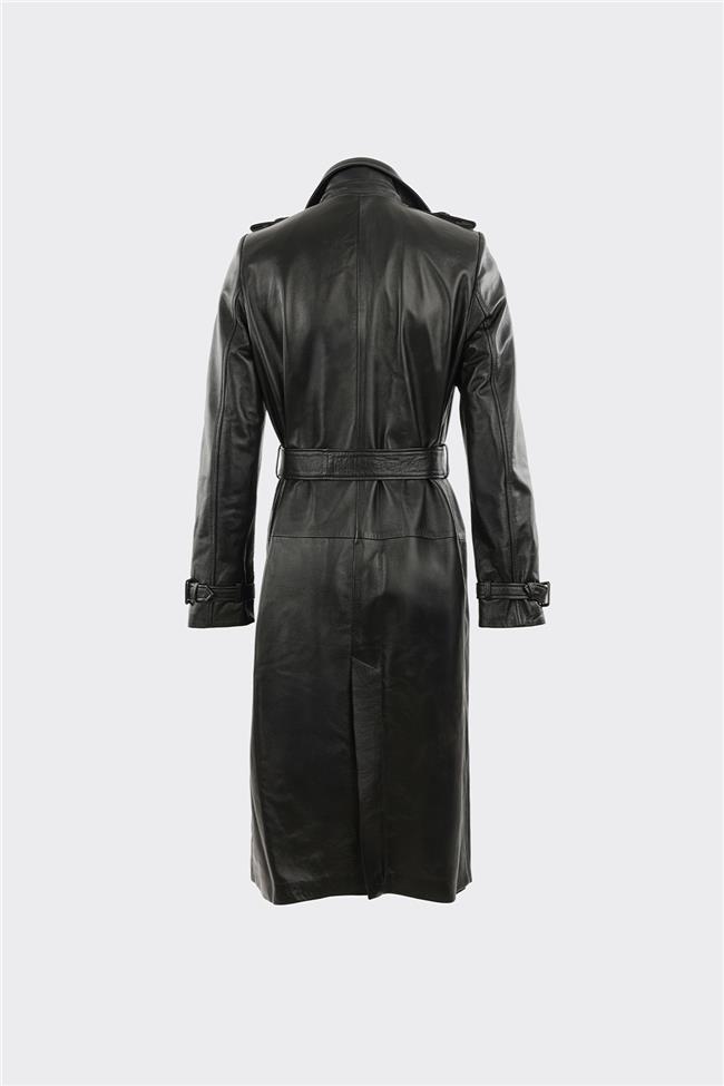 Siyah Kadın Deri Trençkot