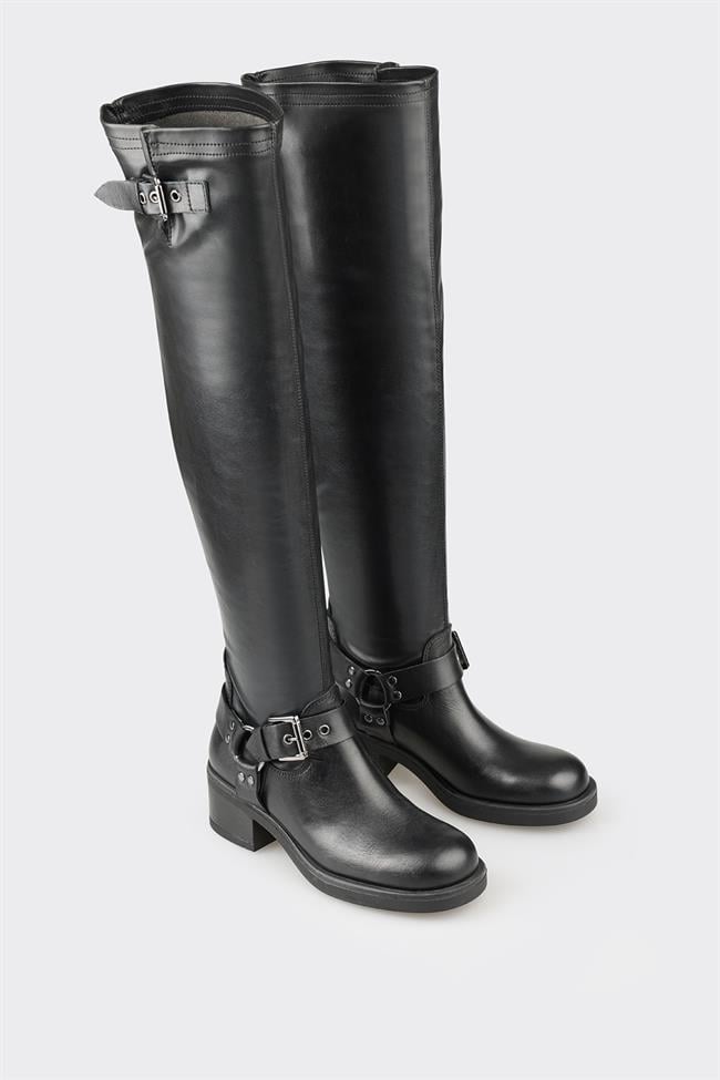 Siyah Kadın Düz Çizme