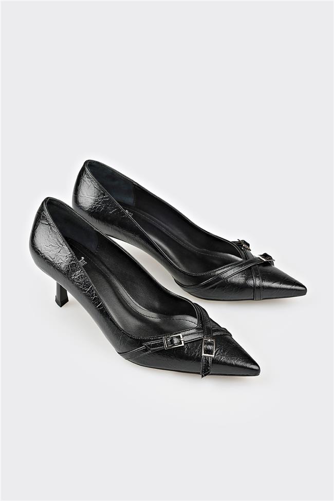 Siyah Kadın Orta Topuk Ayakkabı