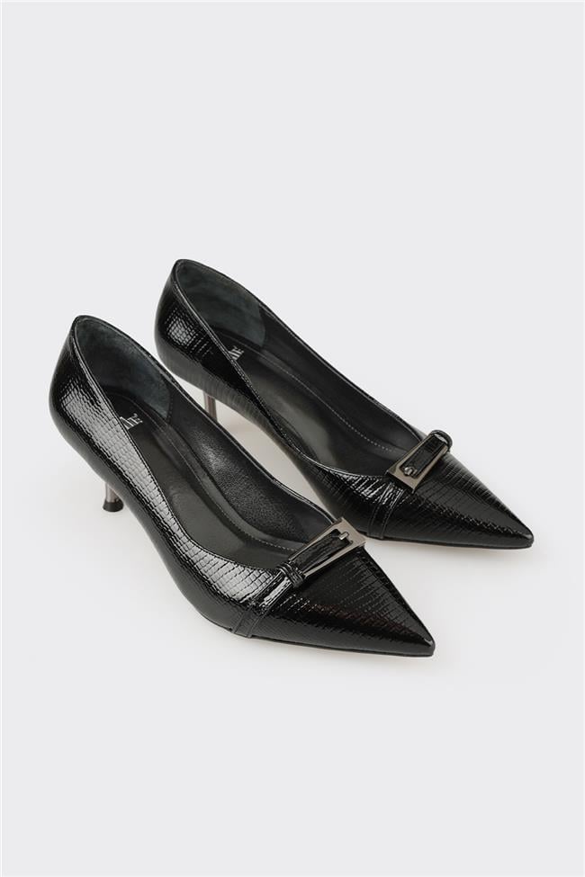 Siyah Kadın Orta Topuk Ayakkabı