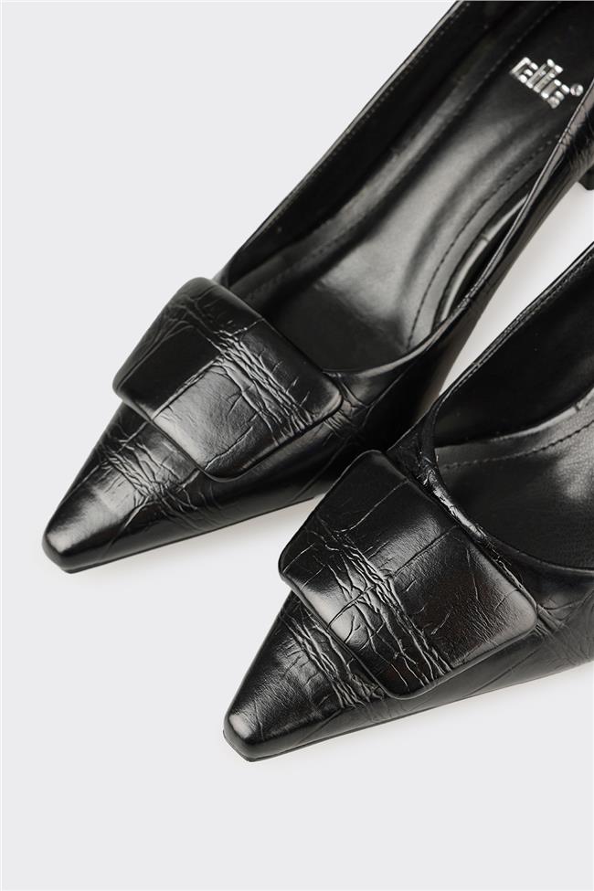 Siyah Kadın Orta Topuk Ayakkabı