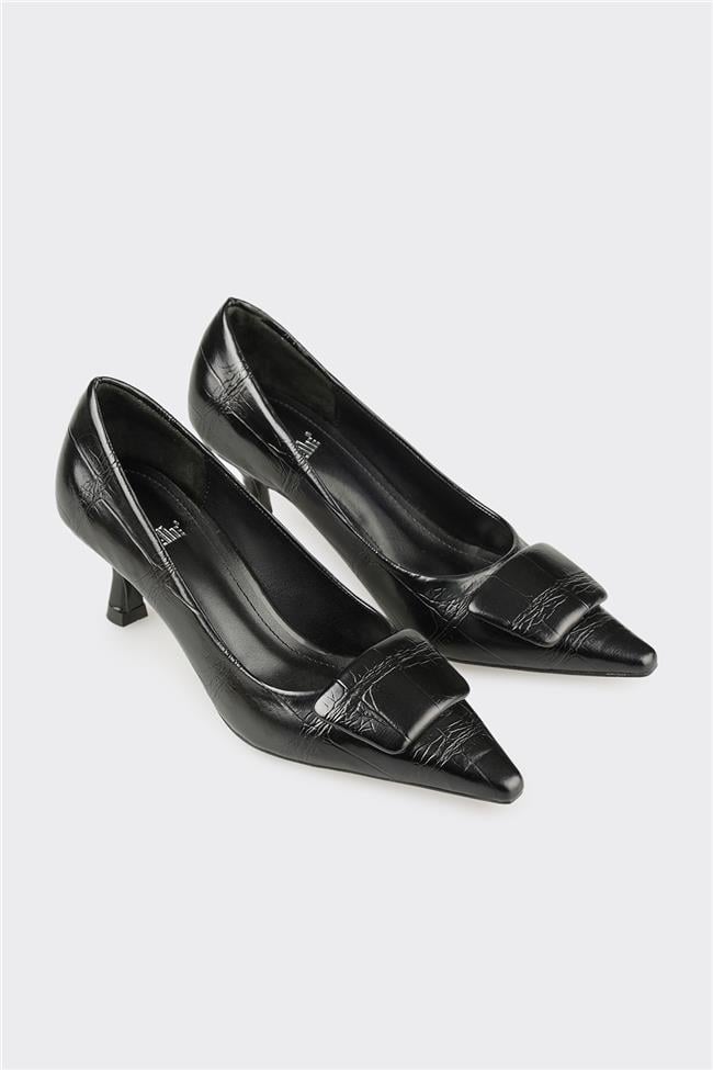 Siyah Kadın Orta Topuk Ayakkabı