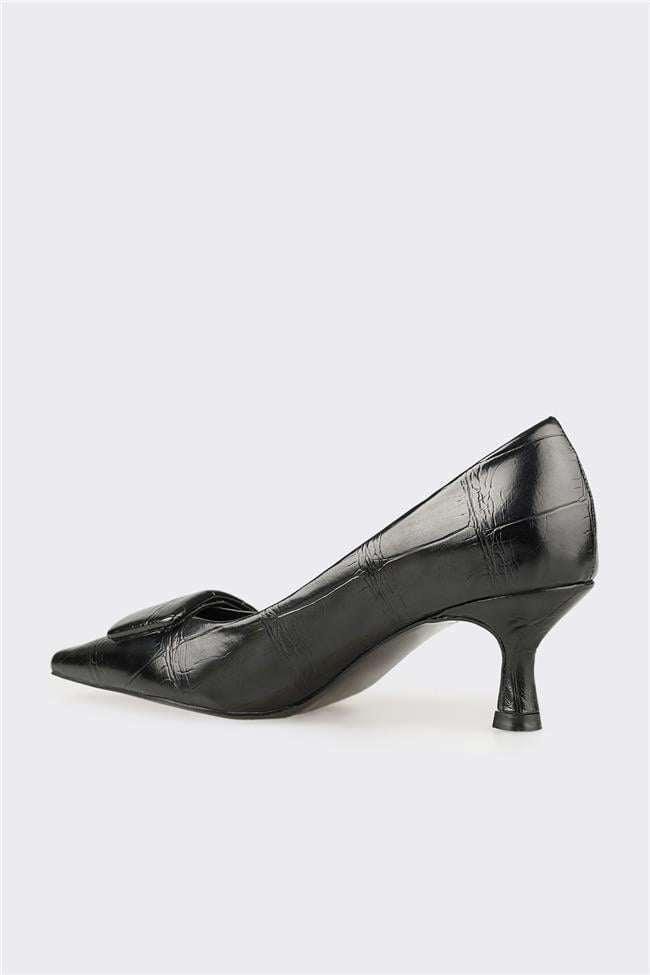 Siyah Kadın Orta Topuk Ayakkabı