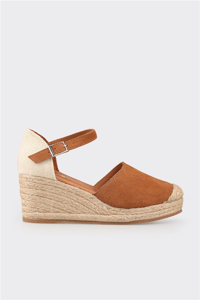 Taba Deri Kadın Dolgu Topuk Ayakkabı