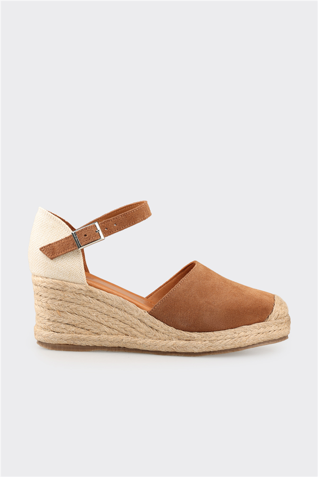 Taba Deri Kadın Dolgu Topuk Ayakkabı