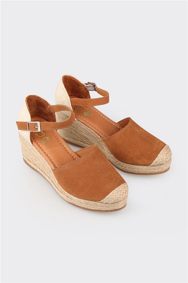 Taba Deri Kadın Dolgu Topuk Ayakkabı