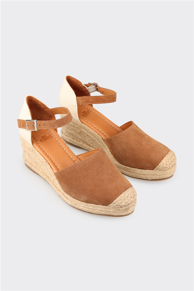 Taba Deri Kadın Dolgu Topuk Ayakkabı