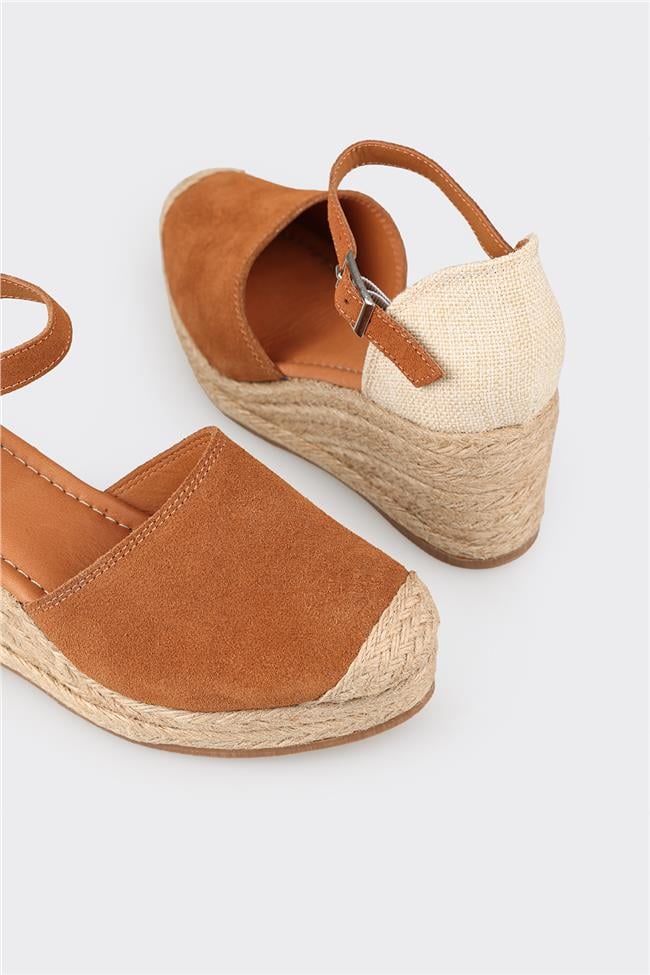 Taba Deri Kadın Dolgu Topuk Ayakkabı