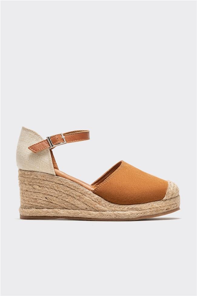 Taba Deri Kadın Dolgu Topuk Ayakkabı