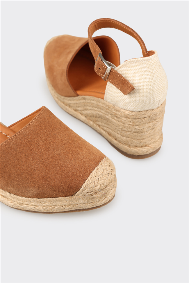 Taba Deri Kadın Dolgu Topuk Ayakkabı