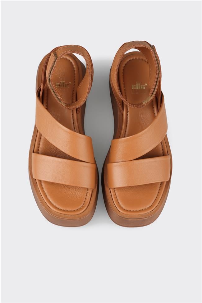 Taba Deri Kadın Dolgu Topuk Sandalet