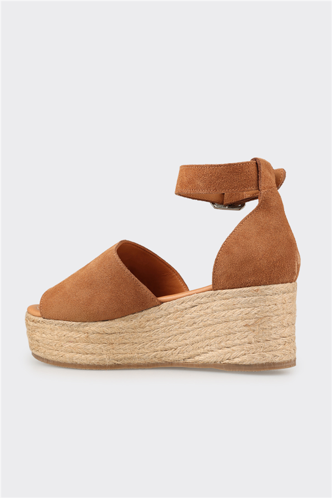 Taba Deri Kadın Dolgu Topuklu Sandalet