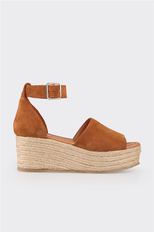 Taba Deri Kadın Dolgu Topuklu Sandalet