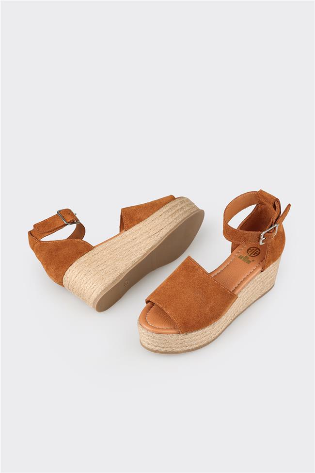 Taba Deri Kadın Dolgu Topuklu Sandalet