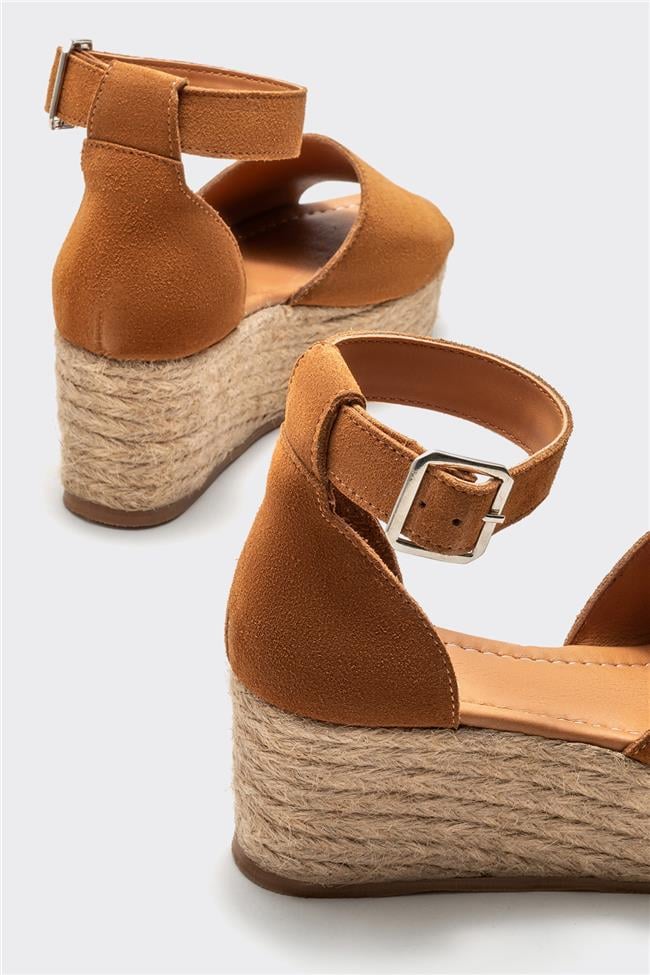 Taba Deri Kadın Dolgu Topuklu Sandalet