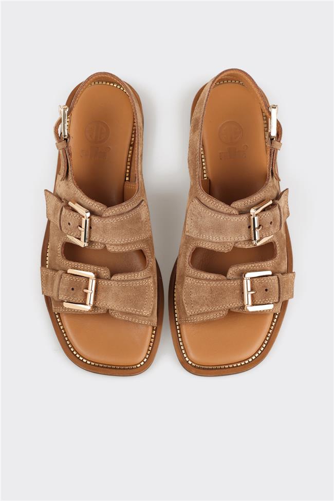 Taba Deri Kadın Düz Sandalet