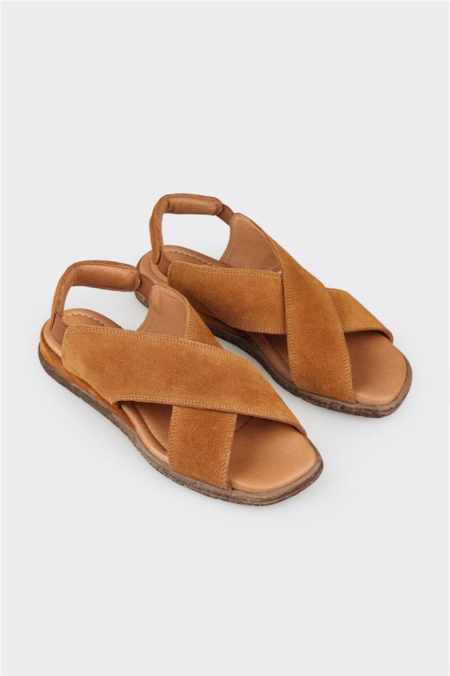 Taba Deri Kadın Düz Sandalet