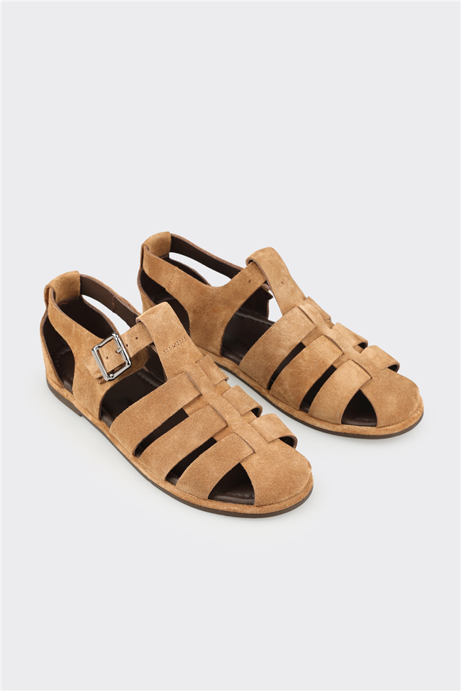 Taba Deri Kadın Düz Sandalet