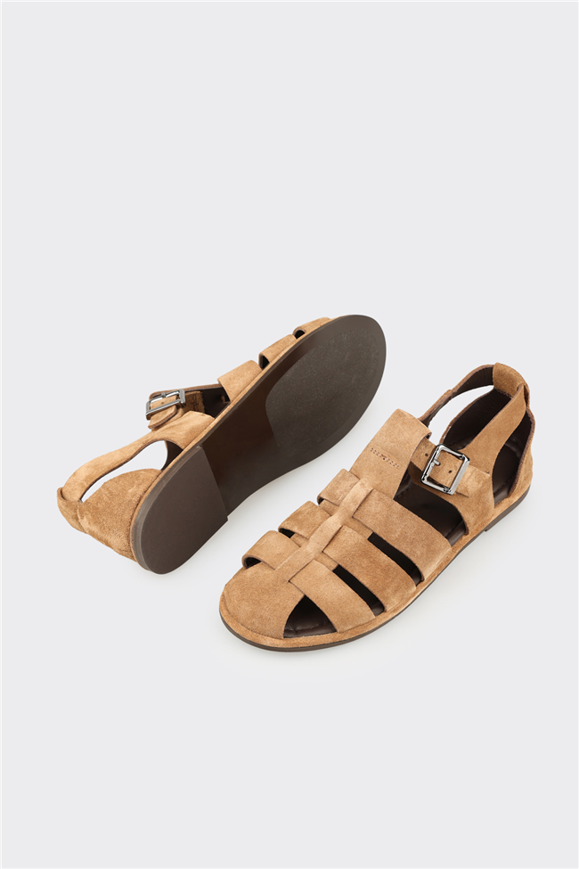 Taba Deri Kadın Düz Sandalet