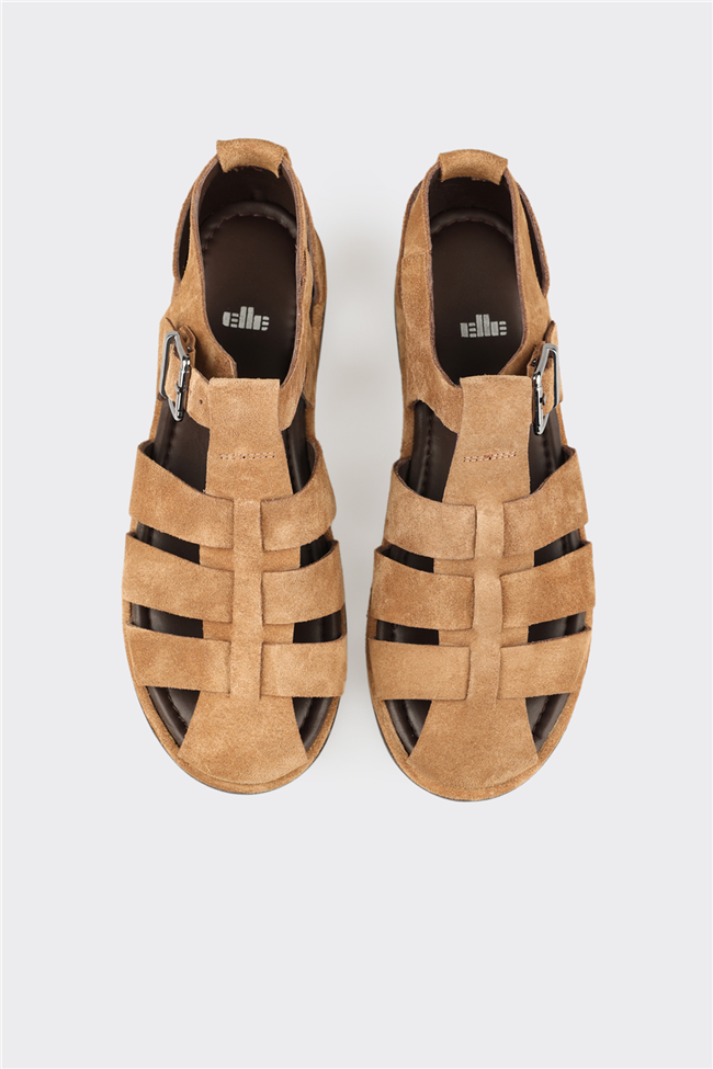 Taba Deri Kadın Düz Sandalet