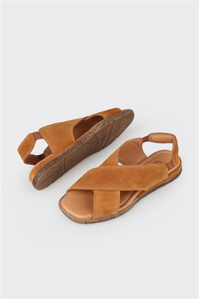 Taba Deri Kadın Düz Sandalet
