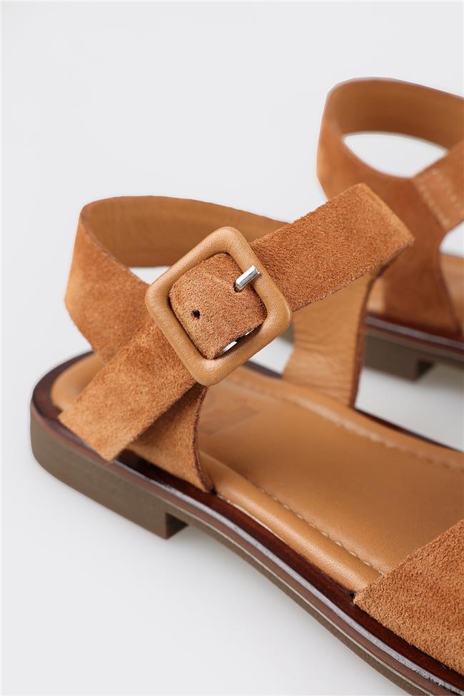 Taba Deri Kadın Düz Sandalet