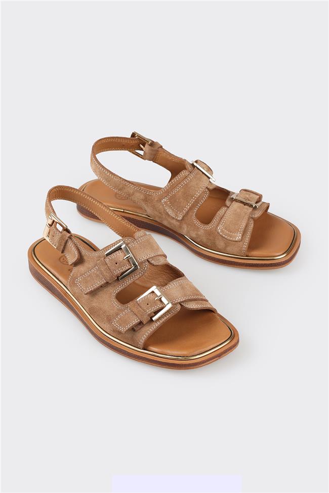 Taba Deri Kadın Düz Sandalet