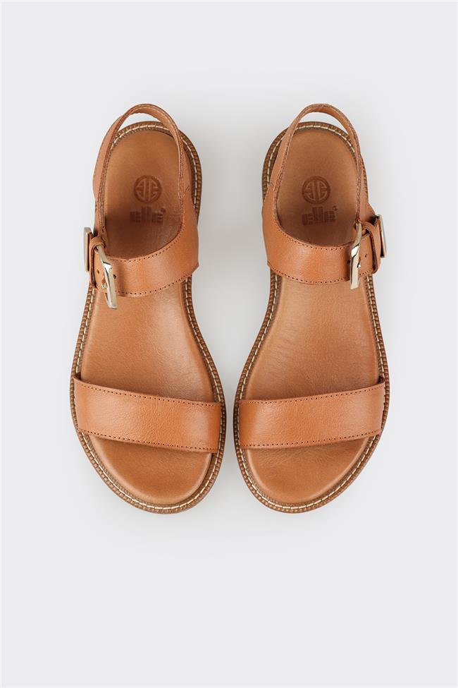 Taba Deri Kadın Düz Sandalet