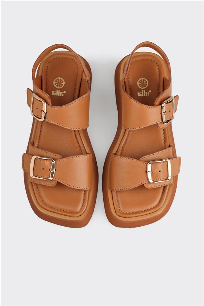 Taba Deri Kadın Düz Sandalet