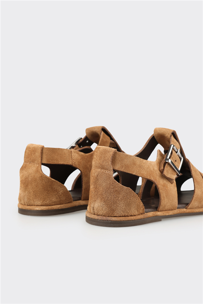 Taba Deri Kadın Düz Sandalet