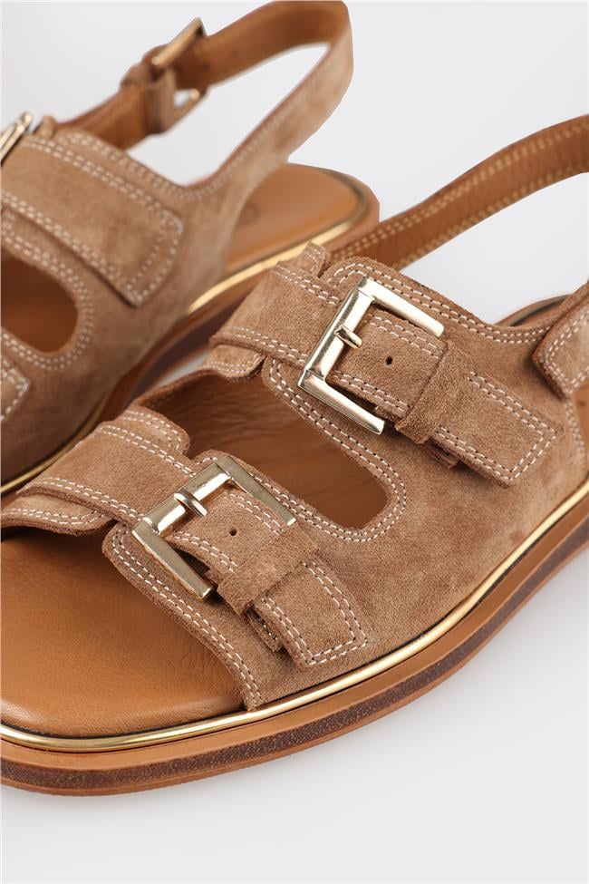 Taba Deri Kadın Düz Sandalet