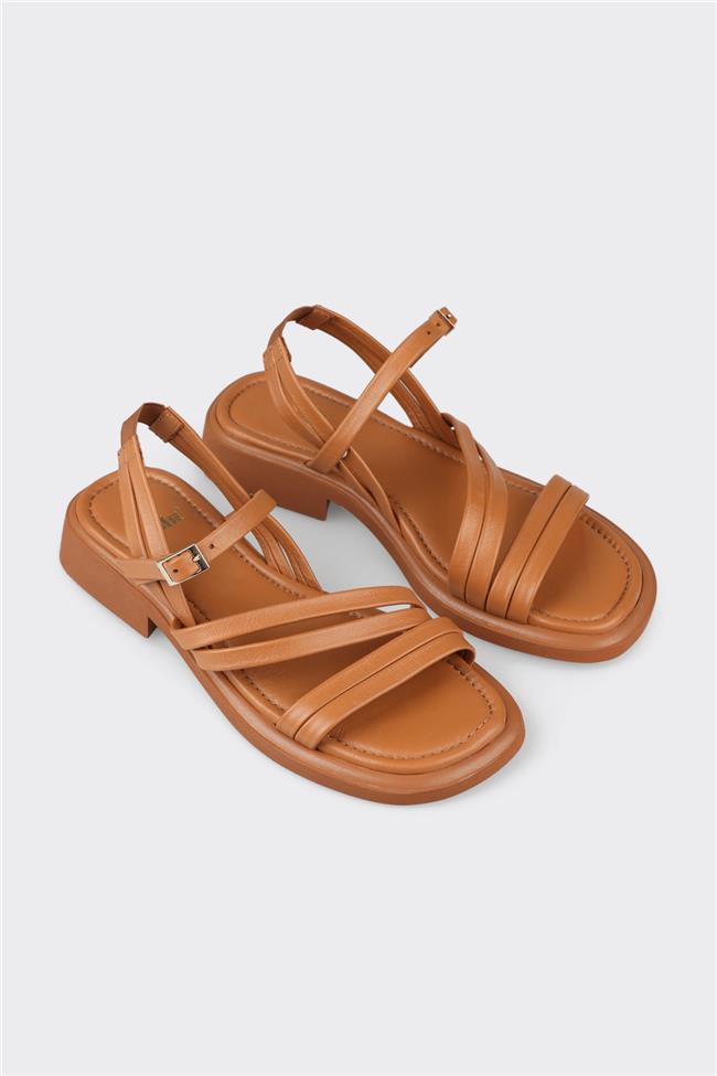 Taba Deri Kadın Düz Sandalet