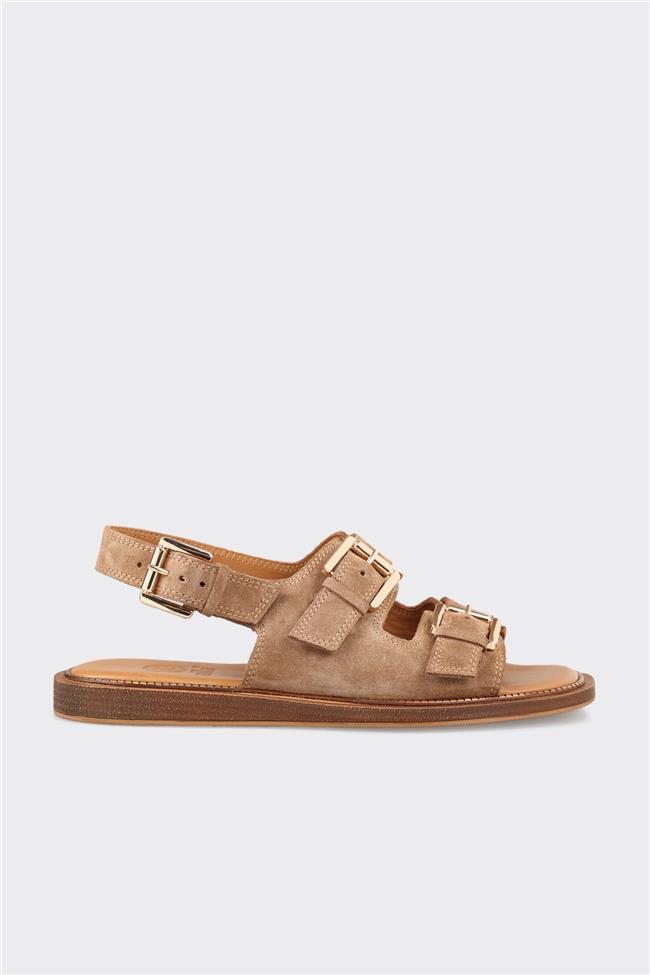 Taba Deri Kadın Düz Sandalet