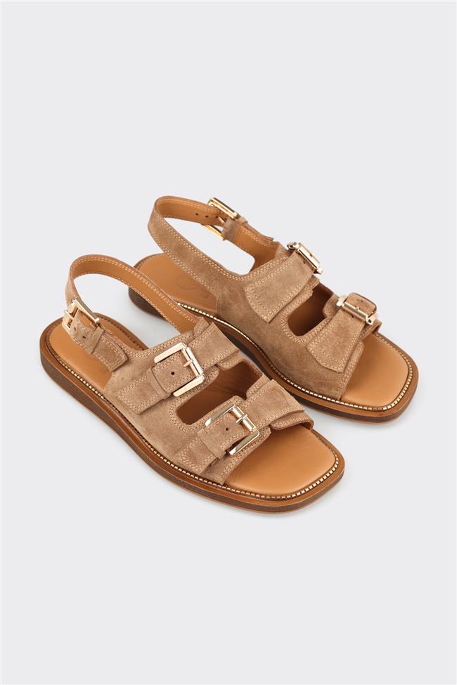 Taba Deri Kadın Düz Sandalet