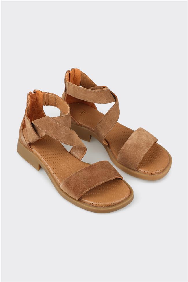 Taba Deri Kadın Düz Sandalet