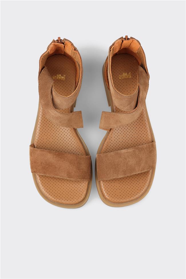 Taba Deri Kadın Düz Sandalet