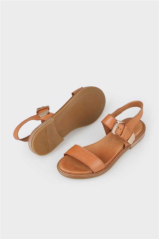 Taba Deri Kadın Düz Sandalet