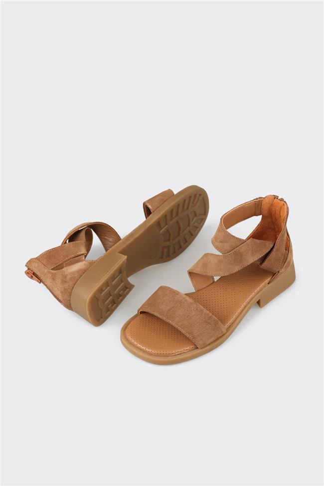 Taba Deri Kadın Düz Sandalet