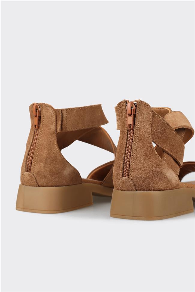 Taba Deri Kadın Düz Sandalet