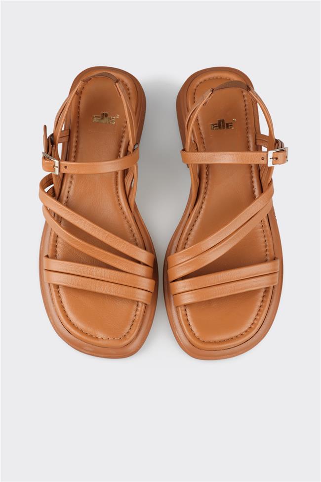 Taba Deri Kadın Düz Sandalet