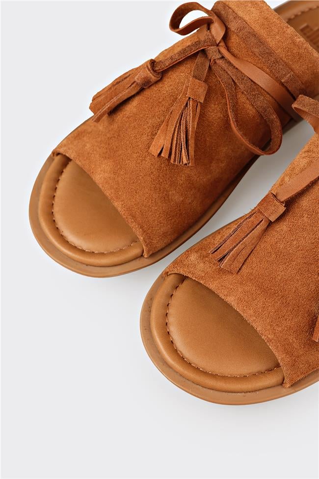 Taba Deri Kadın Düz Terlik