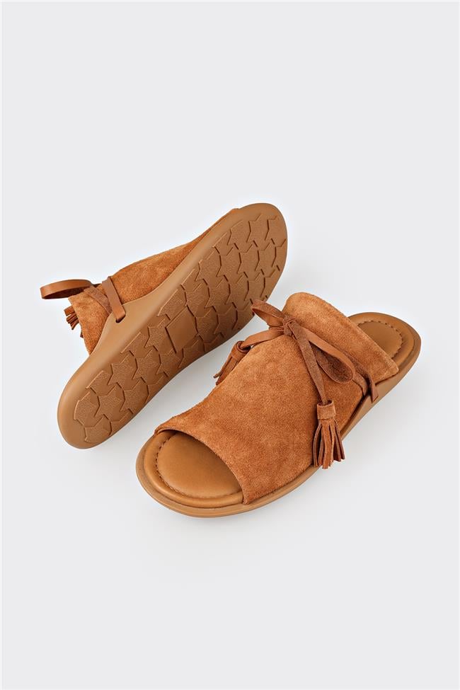 Taba Deri Kadın Düz Terlik