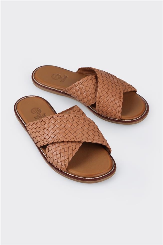 Taba Deri Kadın Düz Terlik